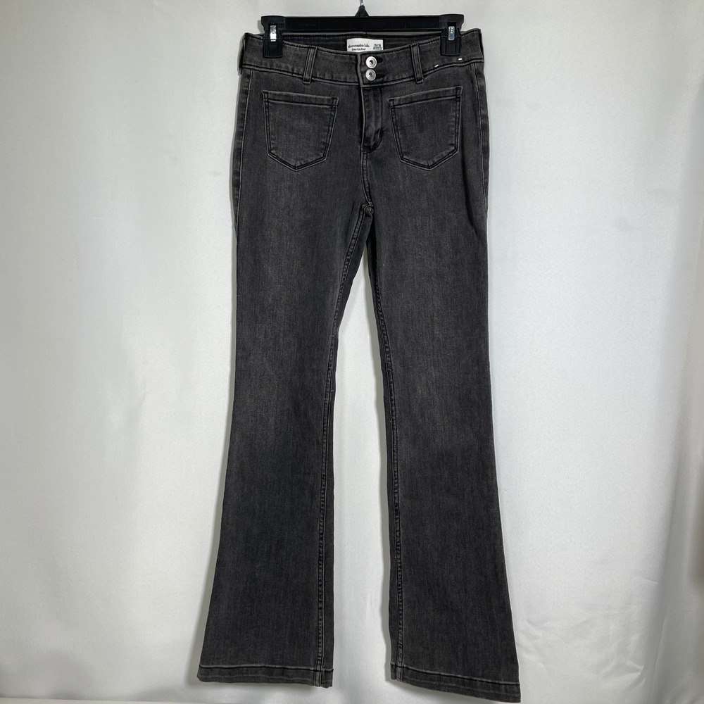 Abercrombie Kids Regular Low-Rise Bootcut Faded Black Denim Jeans Juniors 15/16